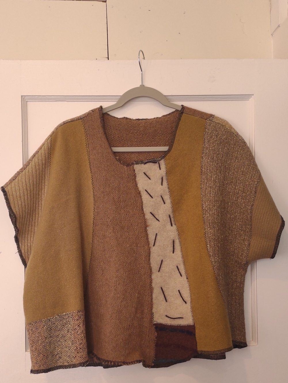 Vera Brown Vintage Patchwork Sweater Top One Size Lagenlook Earth Tone